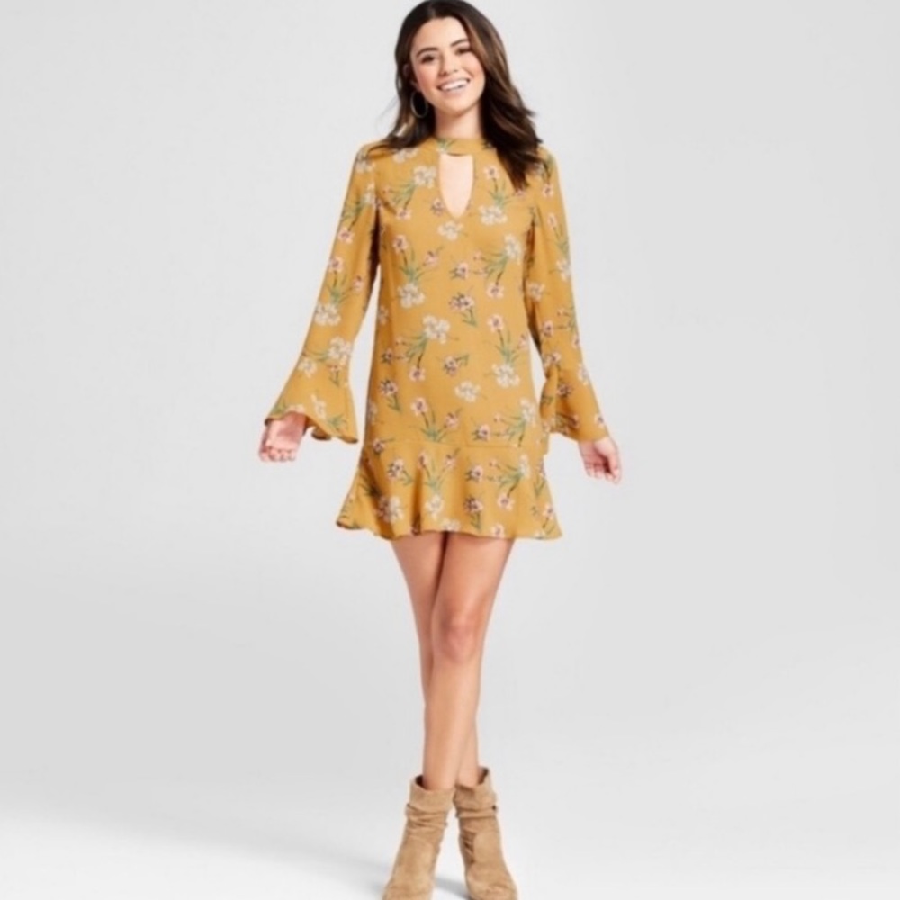 Target-Floral Key Hole Mustard Summer Dress- S